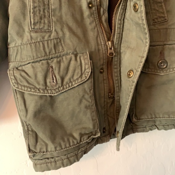 💚Baby Gap Toddler 2 years Khaki Army Green Hooded Denim Jacket w padding inside - Picture 8 of 15